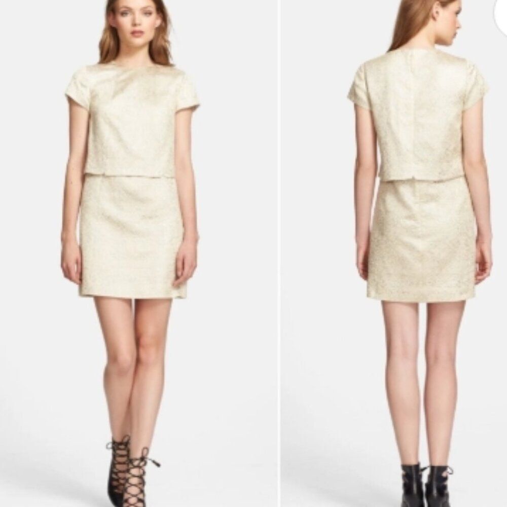 Like New! Tory Burch Brielle Metallic Brocade Mock 2 Piece Dress Sandshell in 6